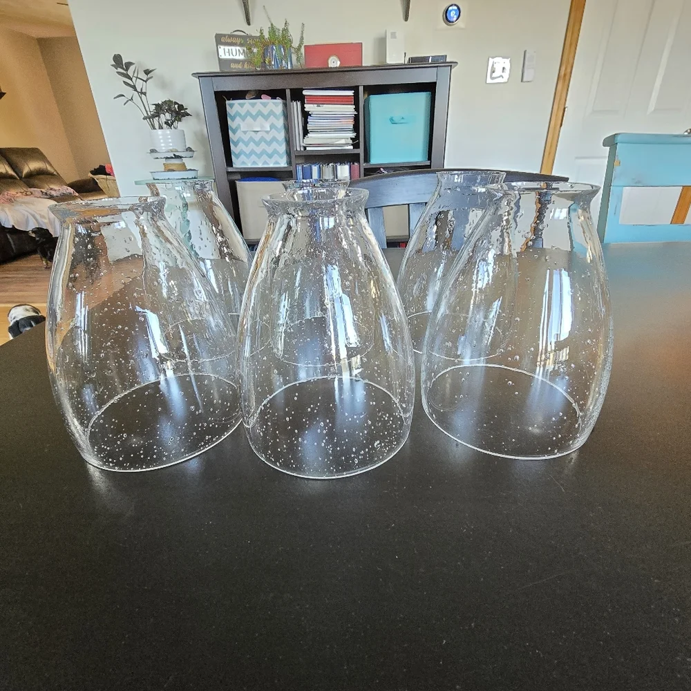 Set Of 6 Bubbled Glass Huricanes For Lights. - Picture 3 of 7